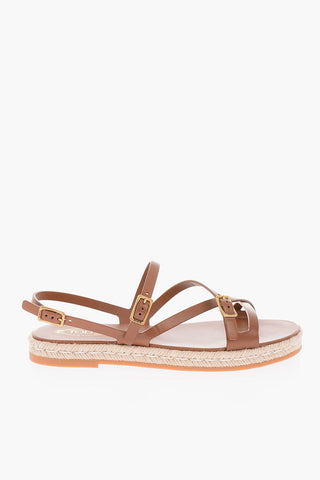 Raffia Sole Leather Sandals with Ankle Strap