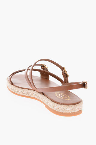 Raffia Sole Leather Sandals with Ankle Strap