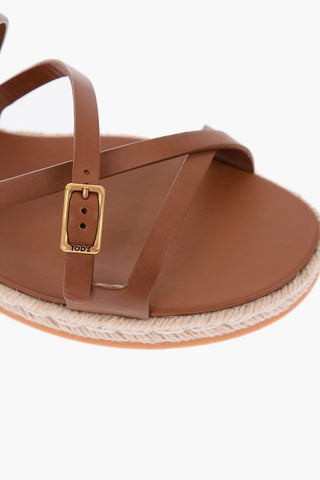 Raffia Sole Leather Sandals with Ankle Strap