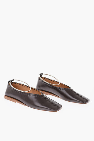 Ankle Ring Leather Ballet Flats with Sur Ton Stitchings
