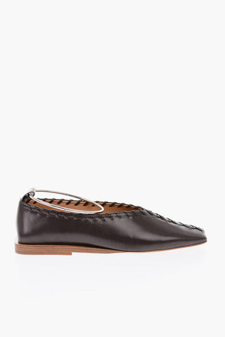 Ankle Ring Leather Ballet Flats with Sur Ton Stitchings