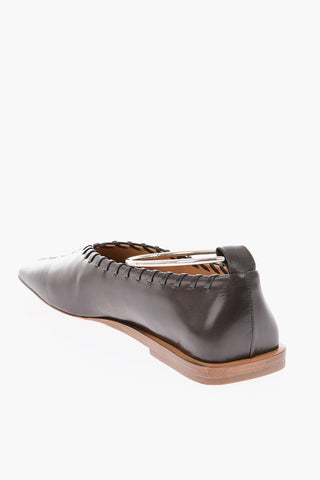 Ankle Ring Leather Ballet Flats with Sur Ton Stitchings
