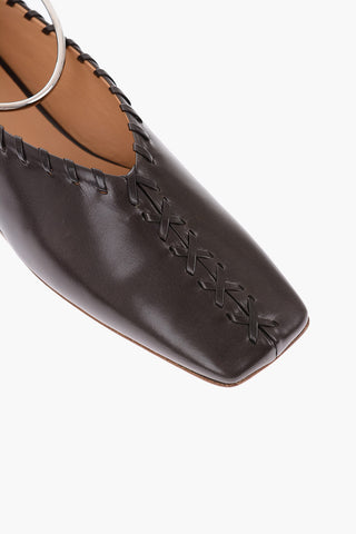 Ankle Ring Leather Ballet Flats with Sur Ton Stitchings