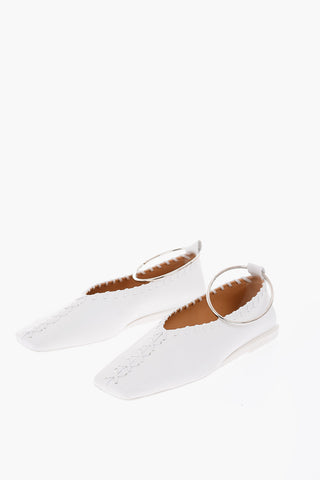 Ankle Ring Leather Ballet Flats with Sur Ton Stitchings