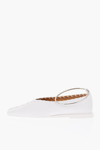Ankle Ring Leather Ballet Flats with Sur Ton Stitchings