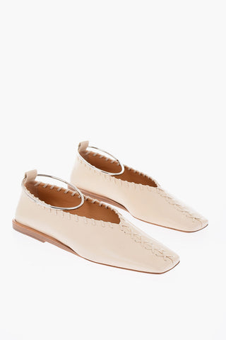 Ankle Ring Leather Ballet Flats with Sur Ton Stitchings