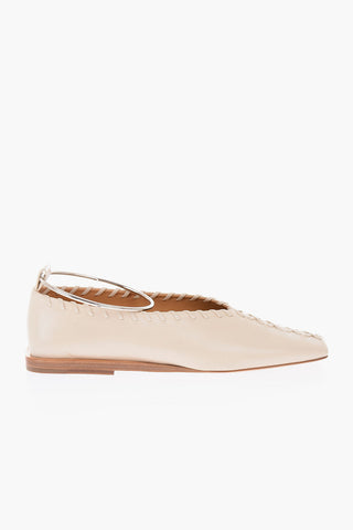 Ankle Ring Leather Ballet Flats with Sur Ton Stitchings