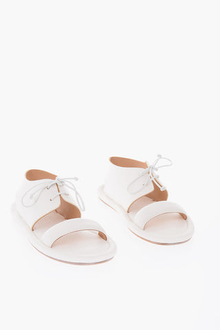 Textured Leather Flat Sandals with Lace Up Upper Part