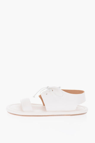 Textured Leather Flat Sandals with Lace Up Upper Part