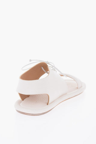 Textured Leather Flat Sandals with Lace Up Upper Part