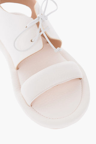 Textured Leather Flat Sandals with Lace Up Upper Part