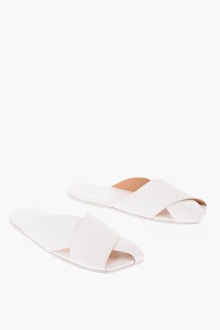 Textured Leather Slip On Flat Sandals