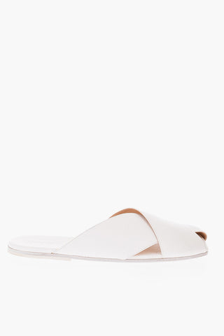 Textured Leather Slip On Flat Sandals