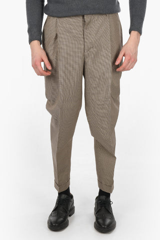 CC COLLECTION Single Pleat Micro Houndstooth Pants with Elastic Waist Band