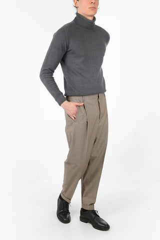 CC COLLECTION Single Pleat Micro Houndstooth Pants with Elastic Waist Band