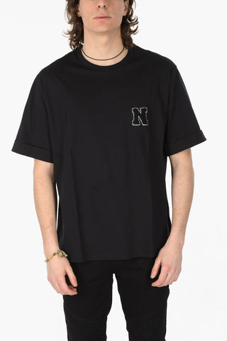 Crew Neck Cotton T-shirt with Terry Patch