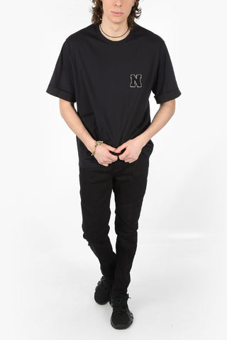 Crew Neck Cotton T-shirt with Terry Patch