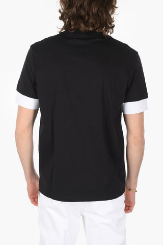V Neck Cotton T-Shirt with Contrasting Sleeves