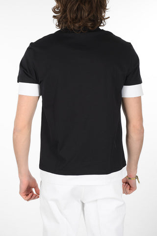 T-Shirt Girocollo in Cotone con Maniche a Contrasto