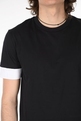 T-Shirt Girocollo in Cotone con Maniche a Contrasto