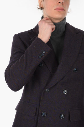 Cappotto Doppio Petto Herringbone in Lana Vergine
