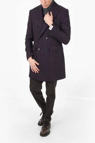 Cappotto Doppio Petto Herringbone in Lana Vergine