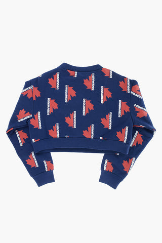 all over logo printed crop crew-neck sweatshirt