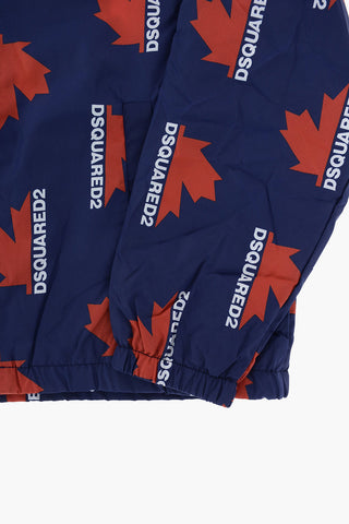 giubbotto in nylon con stampa logo e cappuccio