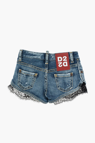 stretch denim shorts with lace detail