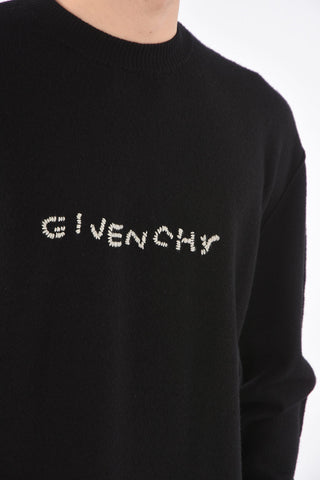 Crew Neck Wool Pullover with Embroidered Logo