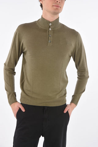 Buttoned Mock Neck Virgin Wool Sweater