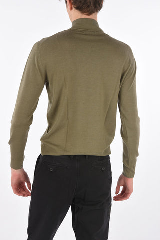 Buttoned Mock Neck Virgin Wool Sweater