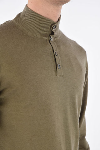 Buttoned Mock Neck Virgin Wool Sweater