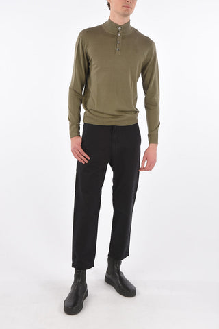 Buttoned Mock Neck Virgin Wool Sweater
