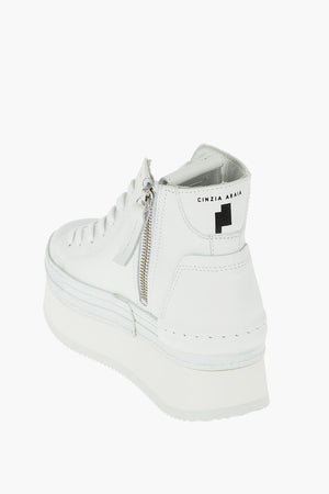 4.5cm leather high top sneakers with platform