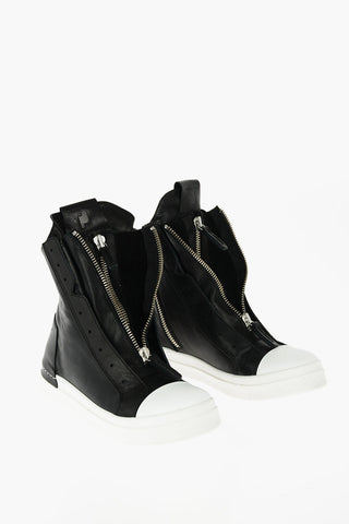 leather SKIN high top sneakers with zip