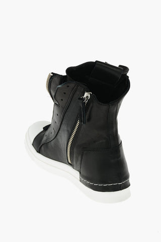 leather SKIN high top sneakers with zip