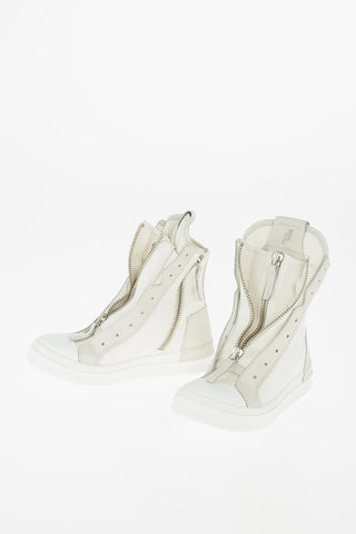 leather and fabric SKIN high top sneakers with zip