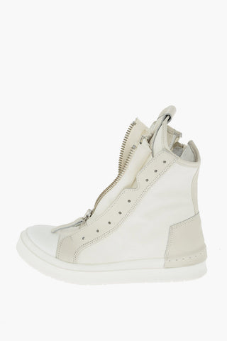 leather and fabric SKIN high top sneakers with zip