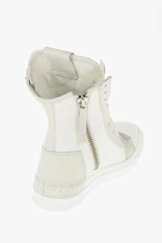 leather and fabric SKIN high top sneakers with zip