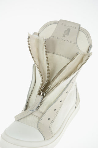leather and fabric SKIN high top sneakers with zip