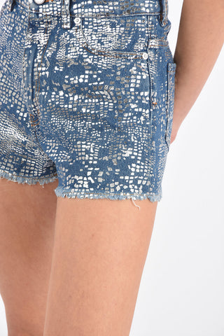 5 Pocket Lamè Denim Shorts