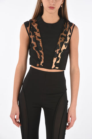 Polka Dot Patterned Crop Top with Transparent Inserts