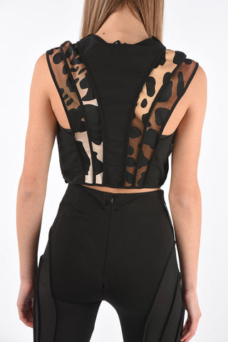 Polka Dot Patterned Crop Top with Transparent Inserts
