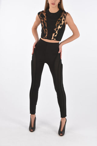 Polka Dot Patterned Crop Top with Transparent Inserts