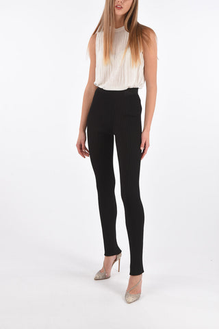 Leggings in Jersey a Coste con Elastico in Vita