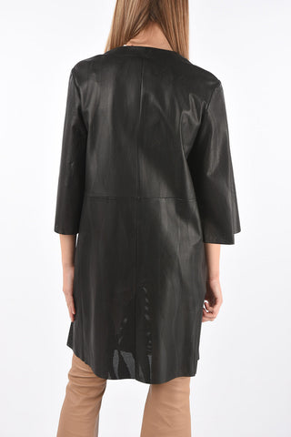 3/4-Sleeved Openwork Leather Overcoat