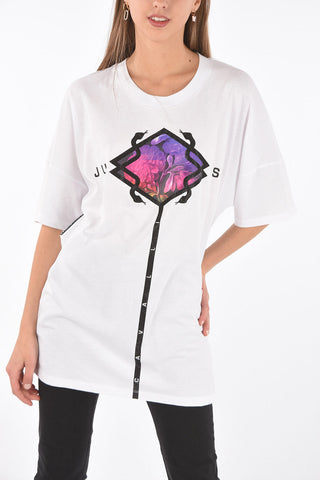 T-shirt Girocollo OVERSIZED con Stampa e Strass