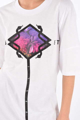 Crew Neck Printed OVERSIZED T-Shirt with Strass