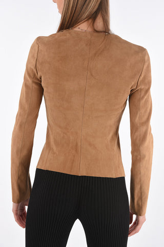 Front Zipped Suede Jacket with Raw Cut Edges